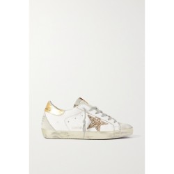 Superstar distressed glittered leather sneakers gold