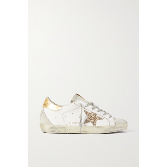 Superstar distressed glittered leather sneakers gold