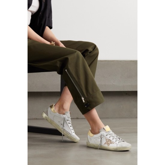 Superstar distressed glittered leather sneakers gold