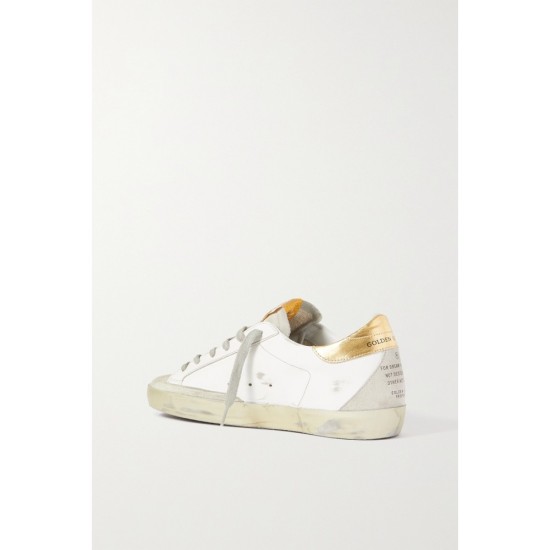 Superstar distressed glittered leather sneakers gold