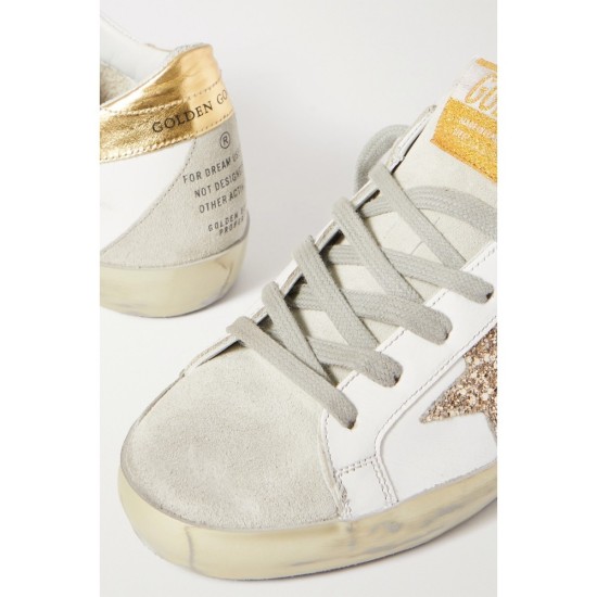 Superstar distressed glittered leather sneakers gold