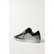 Superstar distressed glittered leather and suede sneakers