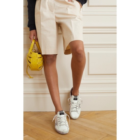 Superstar distressed glittered and python-effect leather sneakers