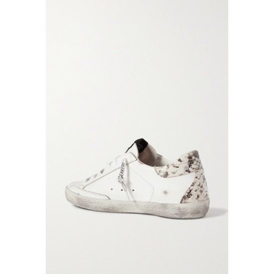 Superstar distressed glittered and python-effect leather sneakers