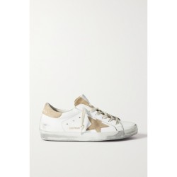 Superstar distressed suede-trimmed leather sneakers