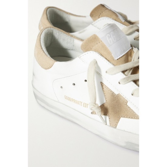 Superstar distressed suede-trimmed leather sneakers