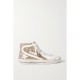 Slide distressed glittered leather high-top sneakers