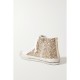 Slide distressed glittered leather high-top sneakers