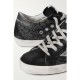 Superstar distressed suede, leather and glittered lace sneakers