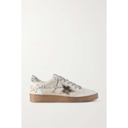 Ball Star distressed metallic leather and canvas sneakers