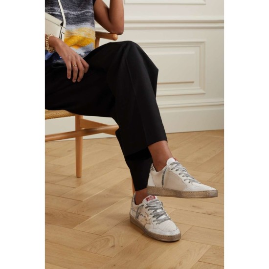 Ball Star distressed metallic leather and canvas sneakers