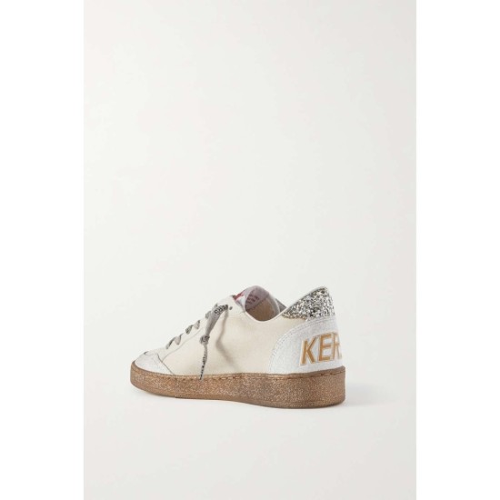 Ball Star distressed metallic leather and canvas sneakers
