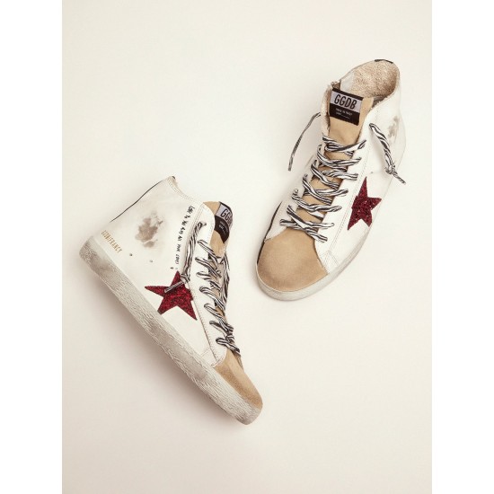 Francy sneakers with red glittery star and handwritten lettering