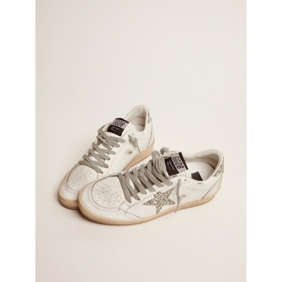 Ball Star LTD sneakers in white leather with green glitter details