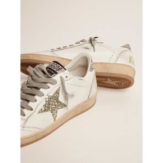 Ball Star LTD sneakers in white leather with green glitter details
