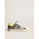 Super-Star sneakers in gray and pink glitter with ice-gray suede star and fluorescent yellow leather heel tab