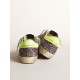 Super-Star sneakers in gray and pink glitter with ice-gray suede star and fluorescent yellow leather heel tab