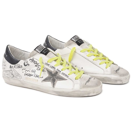 Super Star graffiti fashion sneakers for women's white distressed version