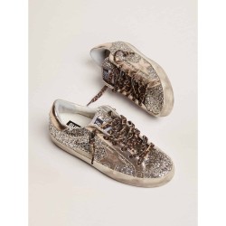 Super-Star sneakers in platinum-colored glitter with star and heel tab in tone-on-tone laminated leather