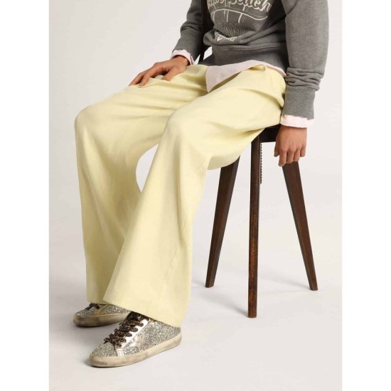 Super-Star sneakers in platinum-colored glitter with star and heel tab in tone-on-tone laminated leather