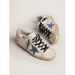 Super-Star sneakers with blue leather star and glitter heel tab