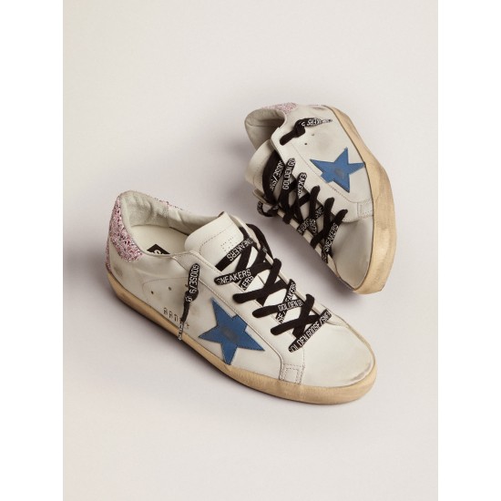 Super-Star sneakers with blue leather star and glitter heel tab