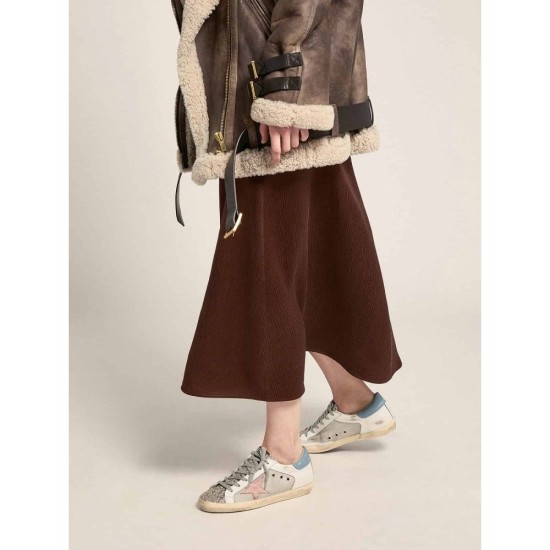 Super-Star LTD sneakers in white leather with mesh insert and silver glitter tongue