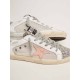 Super-Star LTD sneakers in white leather with mesh insert and silver glitter tongue
