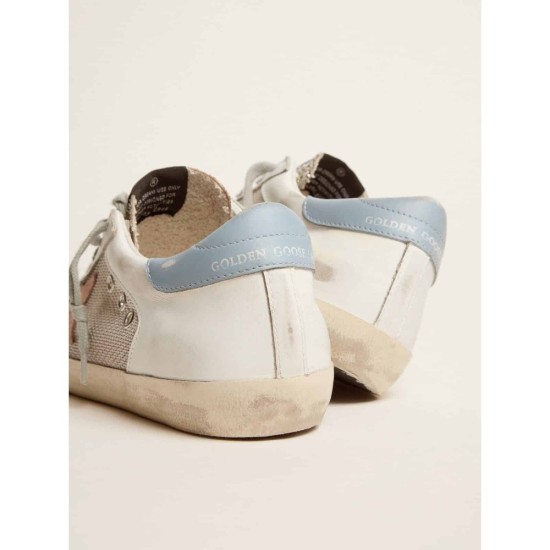 Super-Star LTD sneakers in white leather with mesh insert and silver glitter tongue