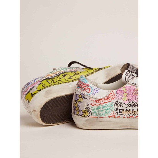 Super-Star sneakers in white leather with multicolored graffiti print