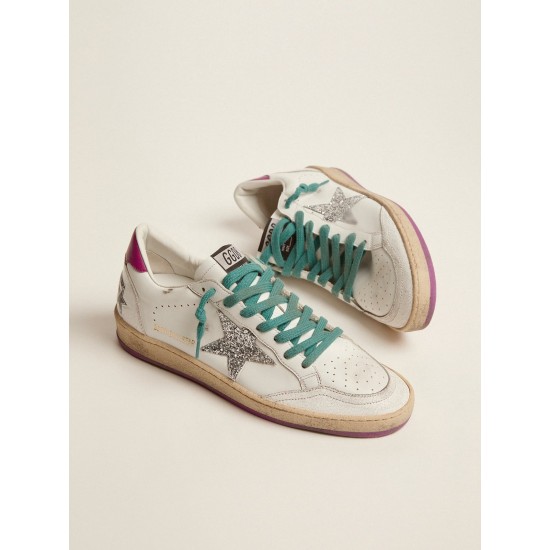 Ball Star LTD sneakers in leather with purple heel tab and silver star