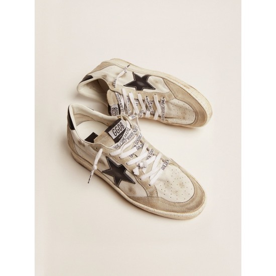 Ball Star sneakers in white leather and ice-gray suede with black leather detail