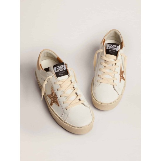 Hi Star sneakers with gold glitter star and beige leather heel tab