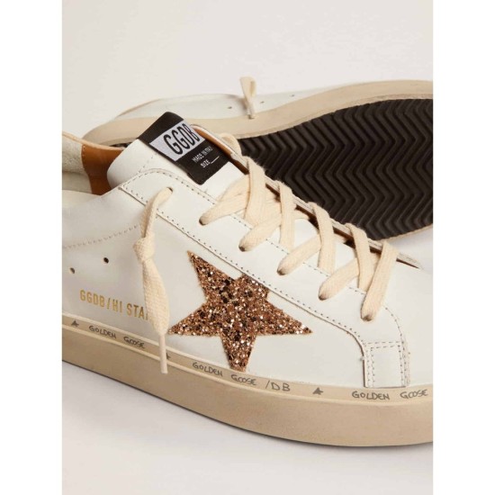 Hi Star sneakers with gold glitter star and beige leather heel tab