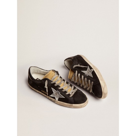 Men's Super-Star in black suede with silver laminated leather star