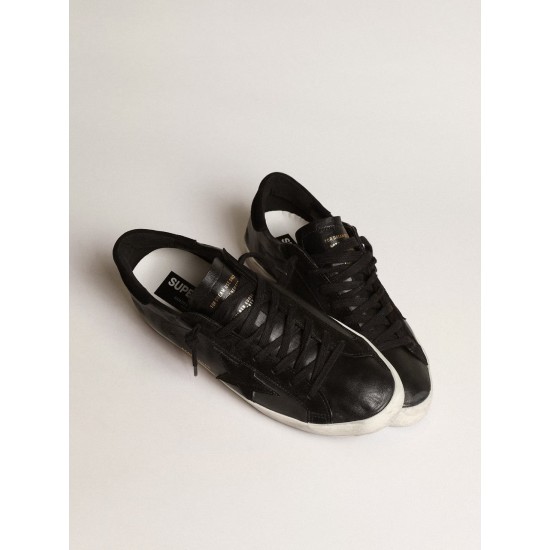 Men's Super-Star in black nappa with black suede star and heel tab