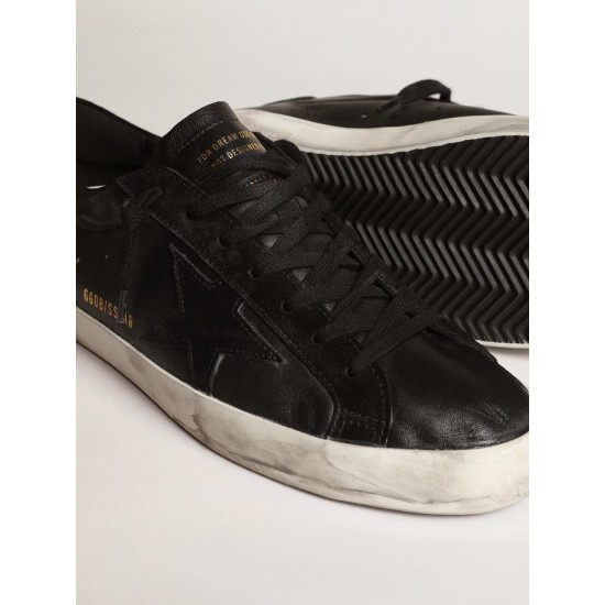 Men's Super-Star in black nappa with black suede star and heel tab