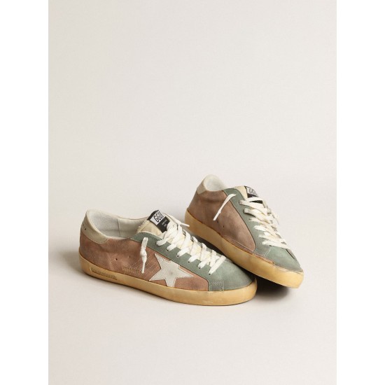 Super-Star in brown and green suede with white nappa leather star