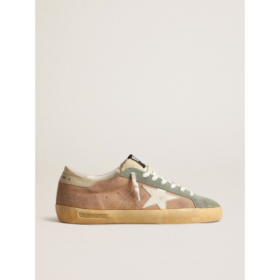 Super-Star in brown and green suede with white nappa leather star