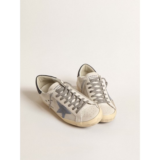 Super-Star in pale silver mesh with light blue suede star