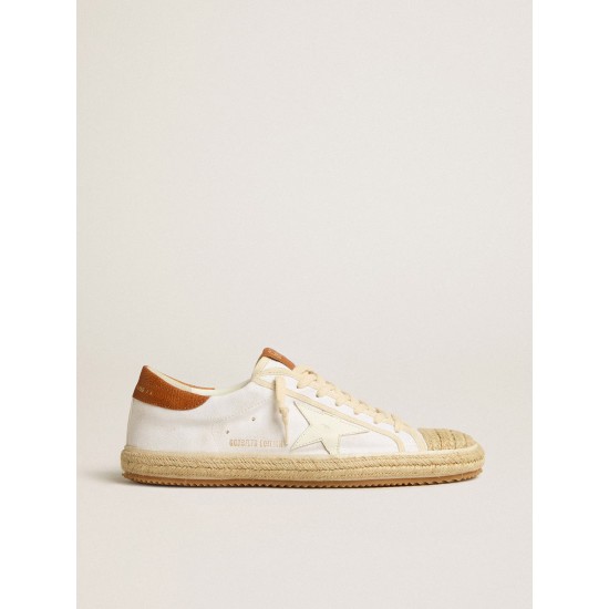 Men’s Super-Star LTD in canvas with white leather star and raffia toe