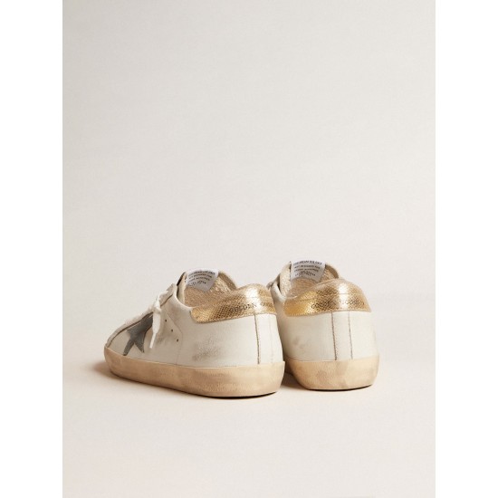 Super-Star with suede star and platinum snake-print leather heel tab