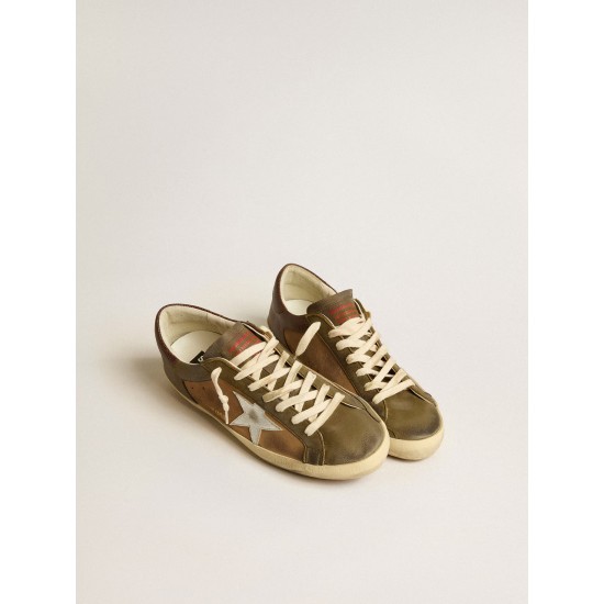 Super-Star LTD in green leather and tobacco-colored suede with silver star