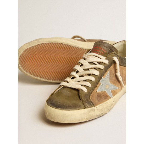 Super-Star LTD in green leather and tobacco-colored suede with silver star