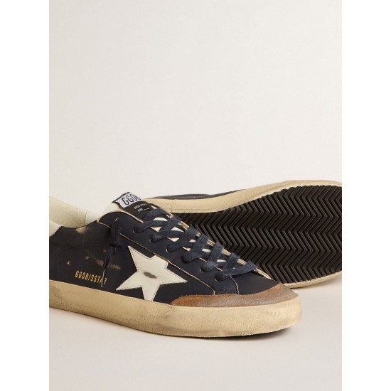 Men's Super-Star in blue nappa leather with white leather star and heel tab