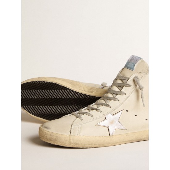 Men's Francy Penstar in white leather with silver metallic leather star