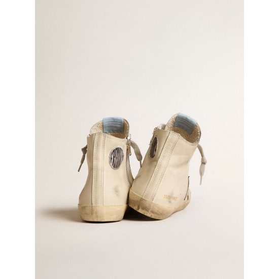 Men's Francy Penstar in white leather with silver metallic leather star