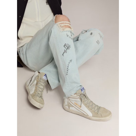 Men's Slide in leather with suede details