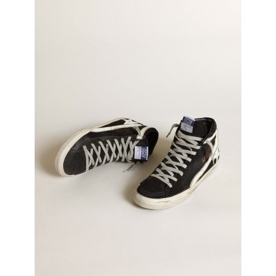 Men's Slide in navy blue denim with star and white flash