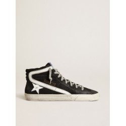 Men's Slide in navy blue denim with star and white flash